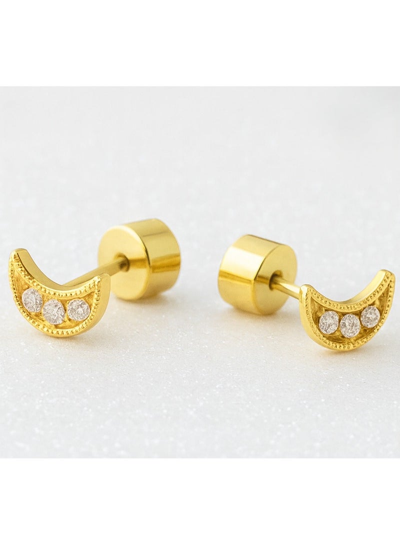 Earss Crescent Moon With Cubic Zirconia Stones Stud Earrings For Kids, Gold Plated - Image 1